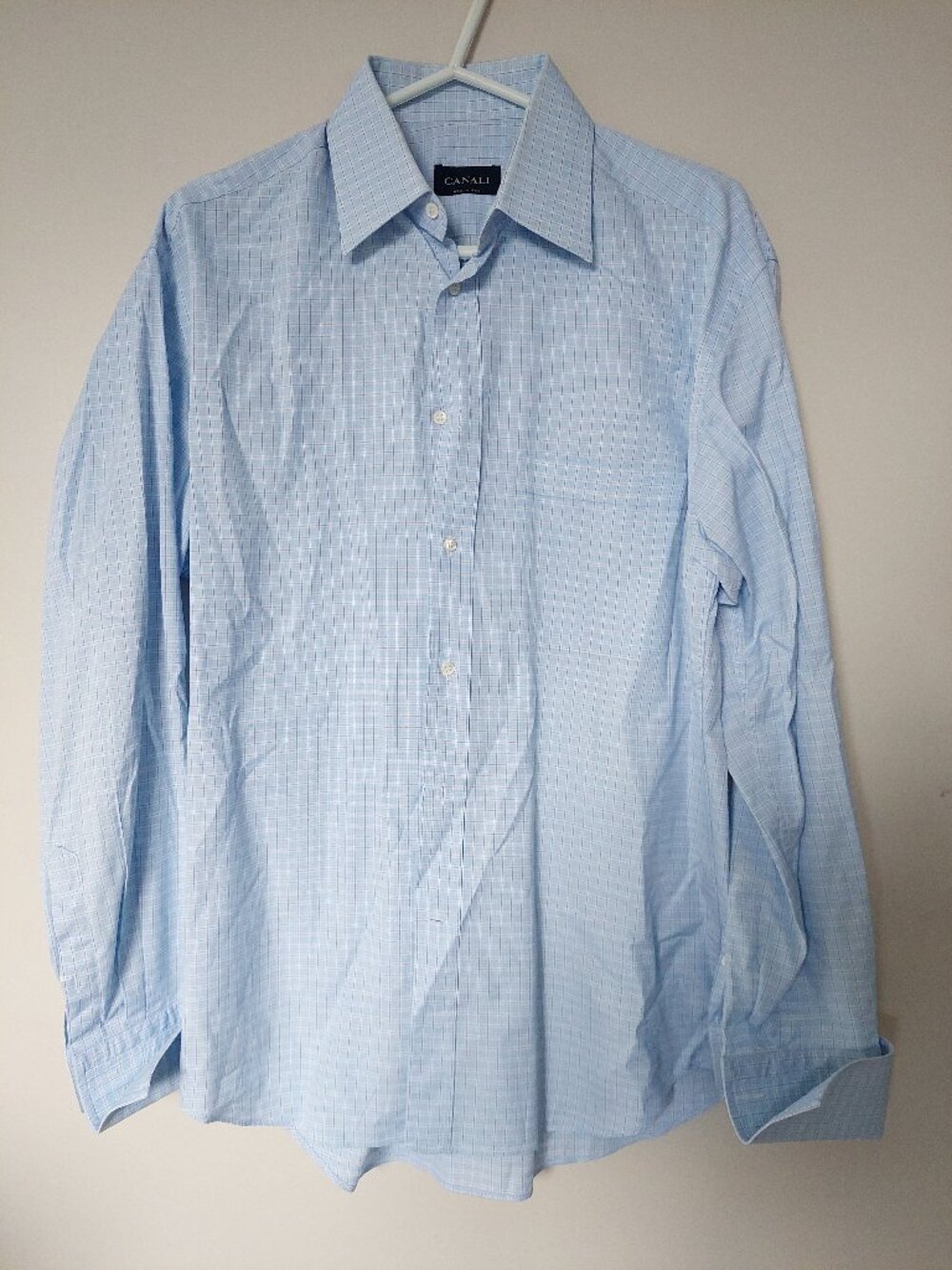 Canali Men's 15.5/39 Light Blue White Tattersall Check Dress Shirt